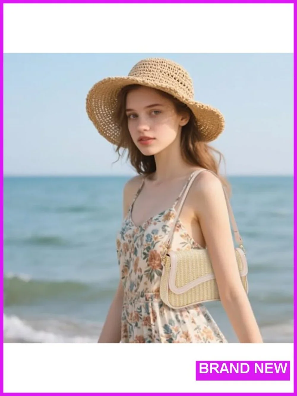 Straw Hobo Shoulder Bag with Detachable Chain Crossbody Clutch Purse